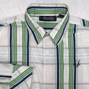 South Pole Signature Fit Mens Plaid Long Sleeve‎ Button Up Shirt Size XL